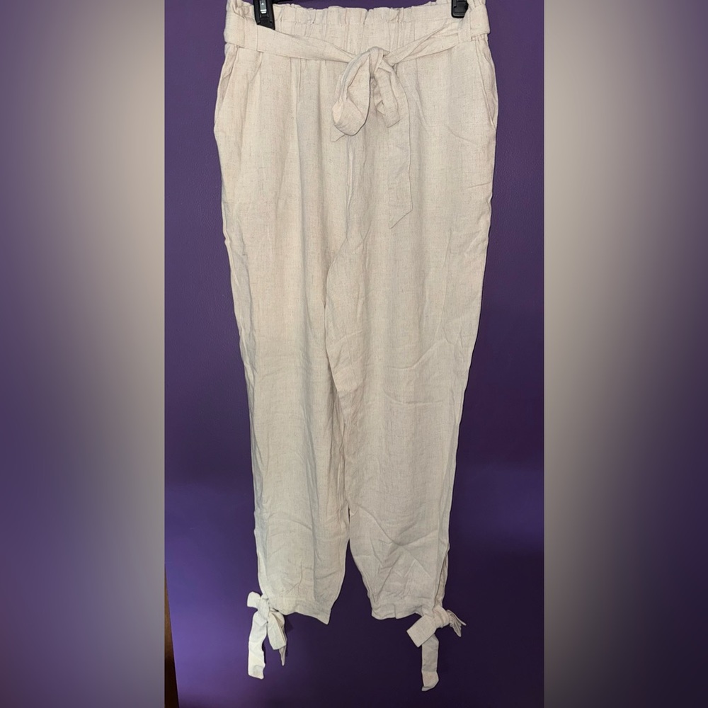 Cream Tie-Waist Pants